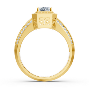 Bague Birgie Sirius en or jaune, diamants et émeraude, taille émeraude et ronde