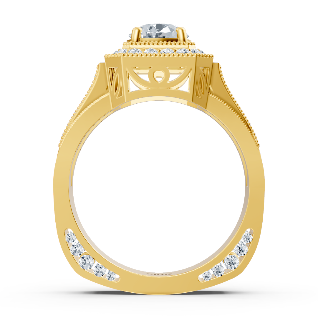 Birgie Sirius yellow gold passion halo diamond ring with octagon cut ring