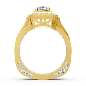 Birgie Sirius yellow gold passion halo diamond ring with octagon cut ring