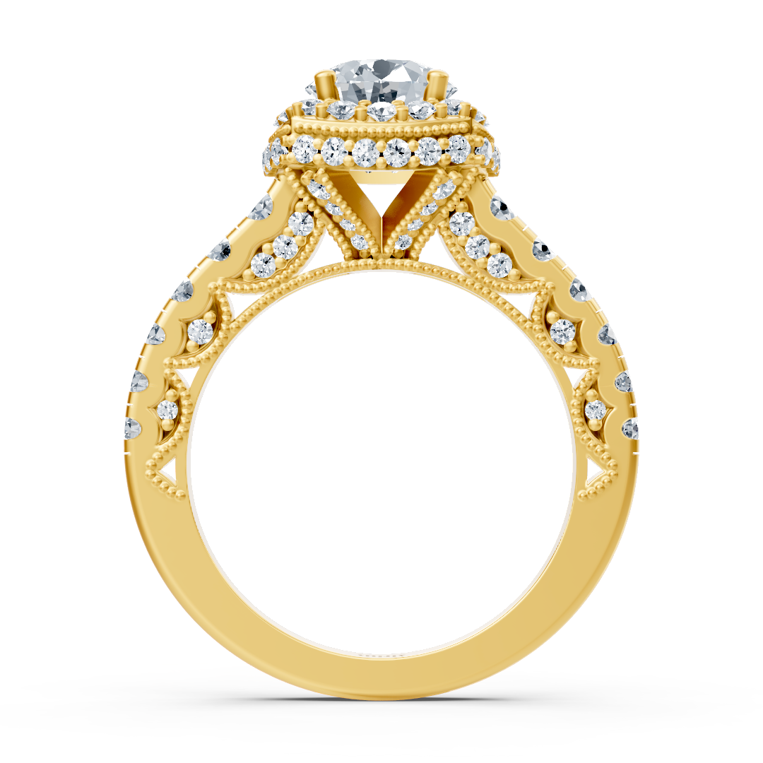 Birgie Sirius yellow gold halo round cut diamond engagement ring