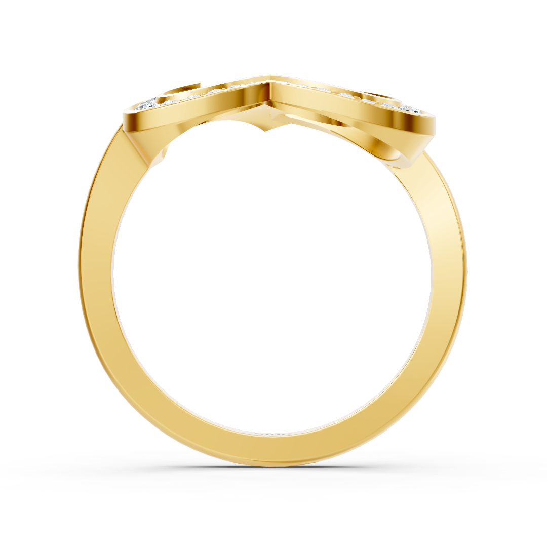 Sonnenstrahl Herz Diamantring in Gelbgold mit Pavé-Fassung