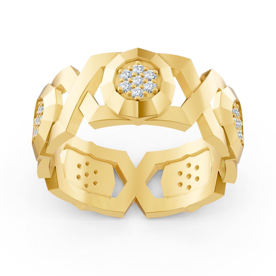 Exquisiter Gelbgold-Diamantring – Geometrisches Design