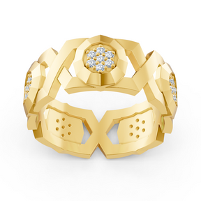 Exquisiter Gelbgold-Diamantring – Geometrisches Design