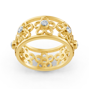 Filigraner Blumenring mit Diamanten in 14K Gelbgold