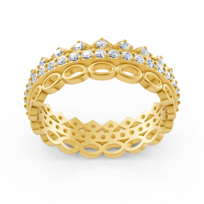 Luxurious 14K yellow gold memoire ring with diamonds