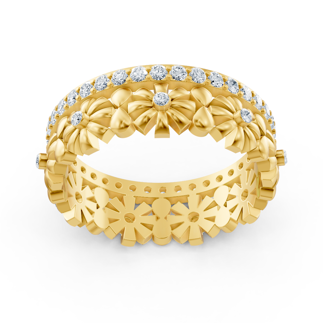 Zarter Blütenkranz Diamantring - 14K Gelbgold, ca. 0.49 Karat