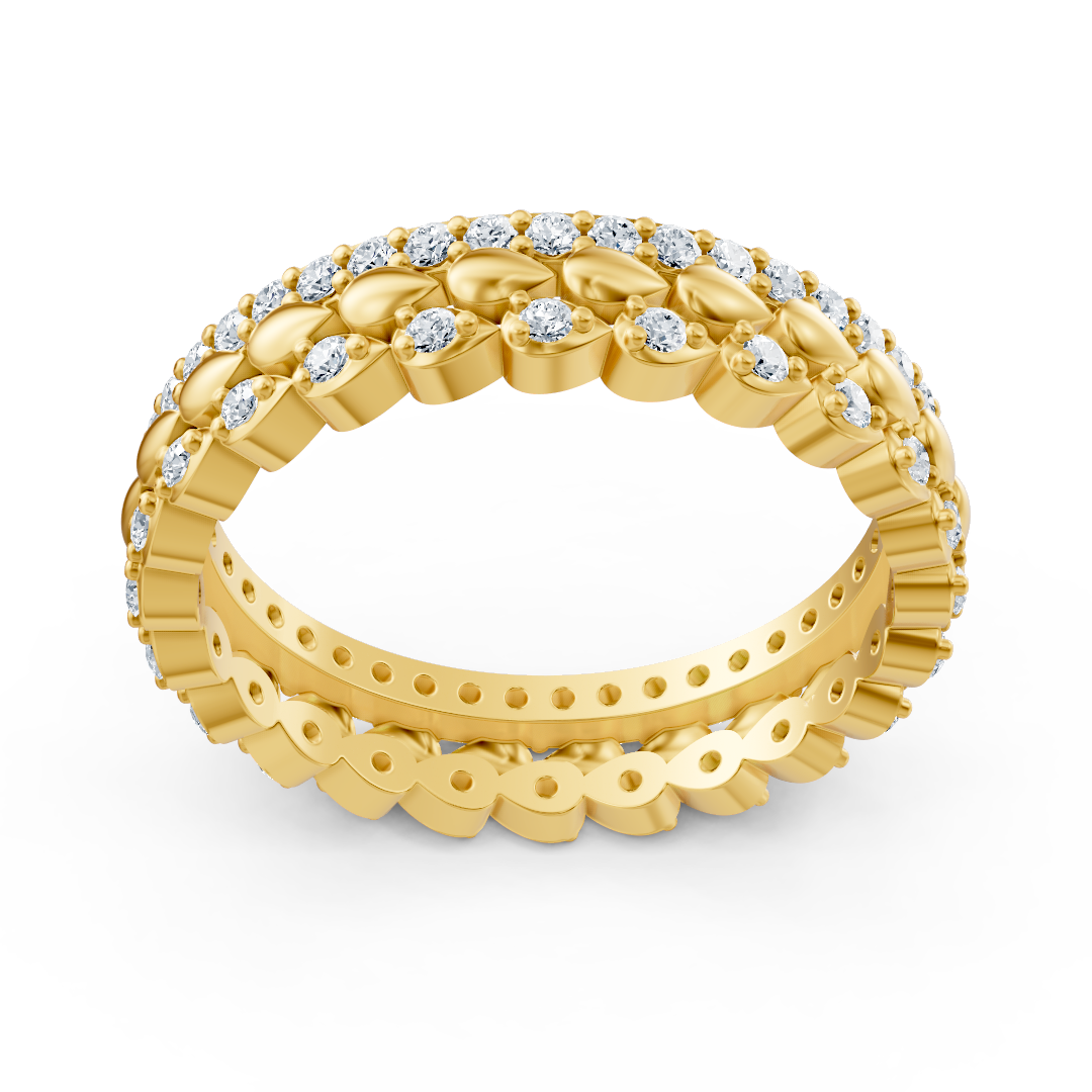 Bague multi-rangs en or jaune 14 carats et diamants - une délicate couronne florale pour votre main