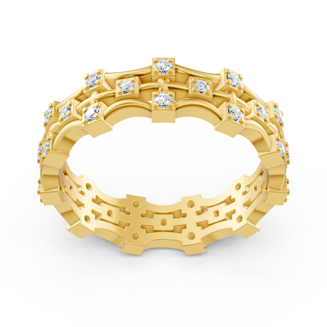Bague moderne en or jaune 14 carats avec diamants - bague femme filigrane pour tous les jours