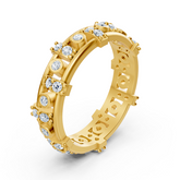 14 carat yellow gold diamond memoire ring - modern ladies' ring with bezel and prong setting