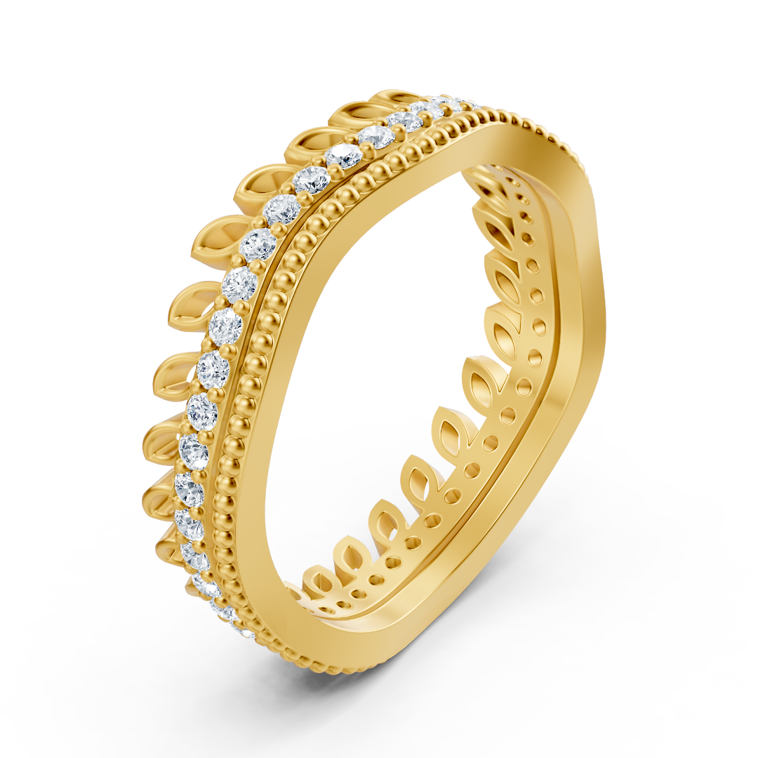 Bague couronne de diamants en or jaune 14 carats - bague pour femme en filigrane avec diamants