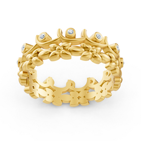 Yellow gold diamond ring with floral vine pattern