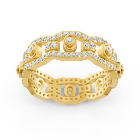 Yellow gold diamond ring with chain and circle design