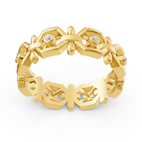 Yellow gold diamond ring with geometric design