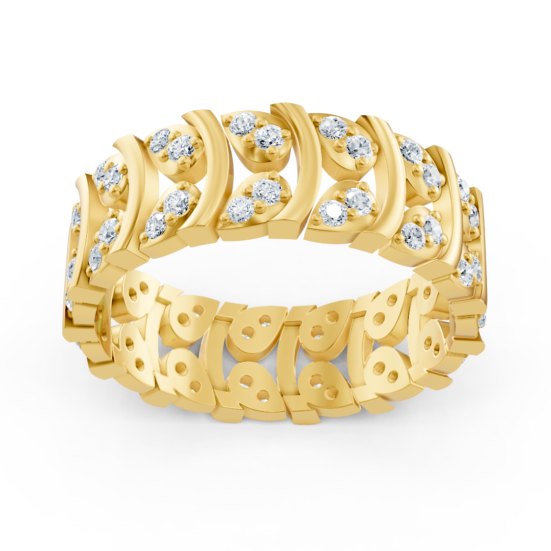 Yellow gold diamond ring with curved design