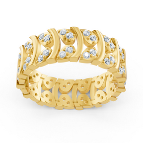 Yellow gold diamond ring with curved design