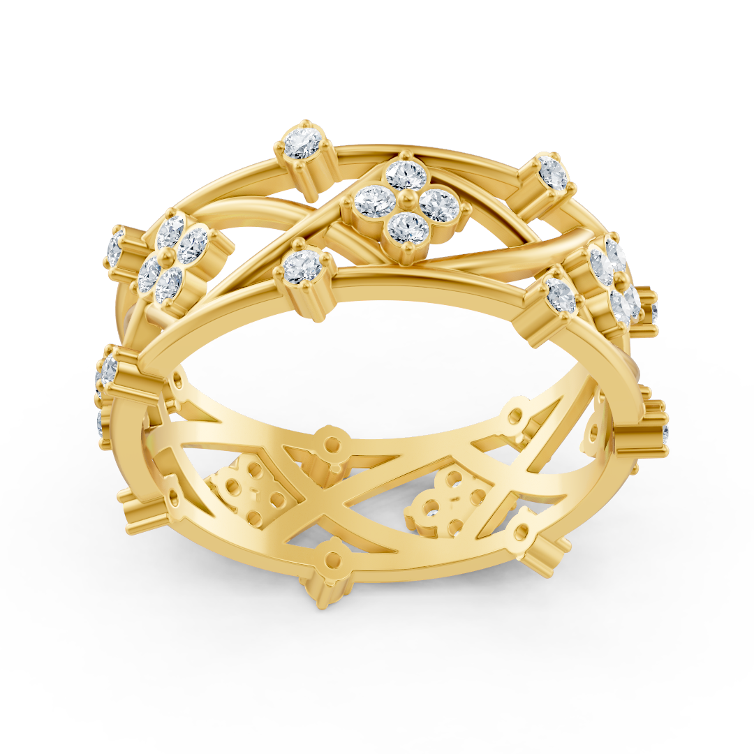 Yellow gold diamond ring with floral design