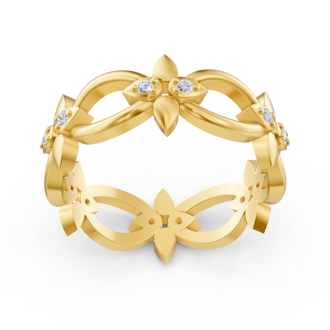 Yellow gold diamond ring with petal design