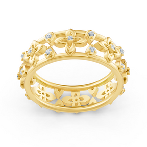 Edler Gelbgold Ring mit Diamanten im Blüten Design – Filigrane Eleganz