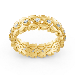 Eleganter Gelbgold Ring mit Diamanten – Filigranes Blatt Design