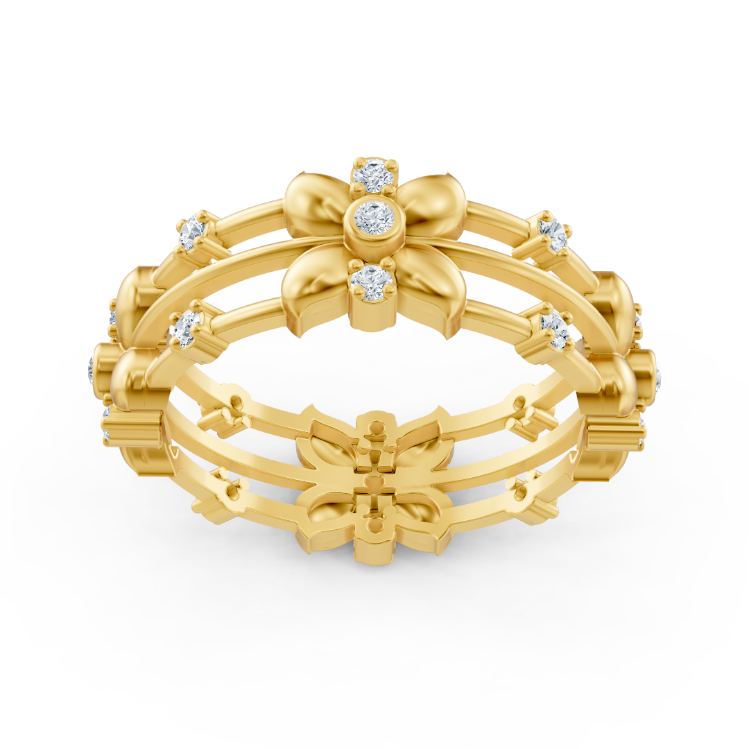 Bague florale Pırlanta en or jaune 14 carats « Couronne de fleurs »