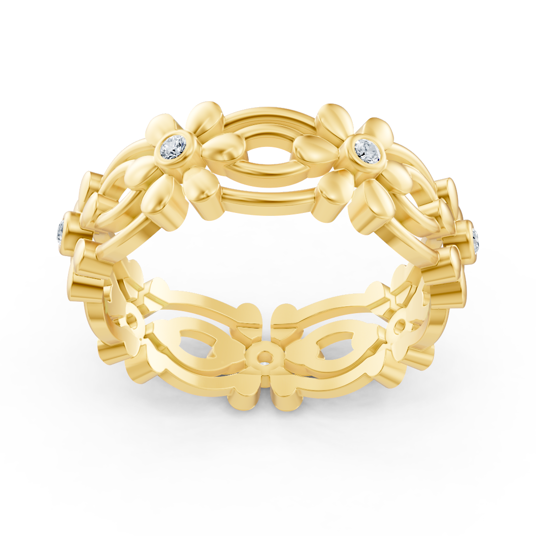 Bague fleur Pırlanta en or jaune 14 carats « Delicate Blossom »