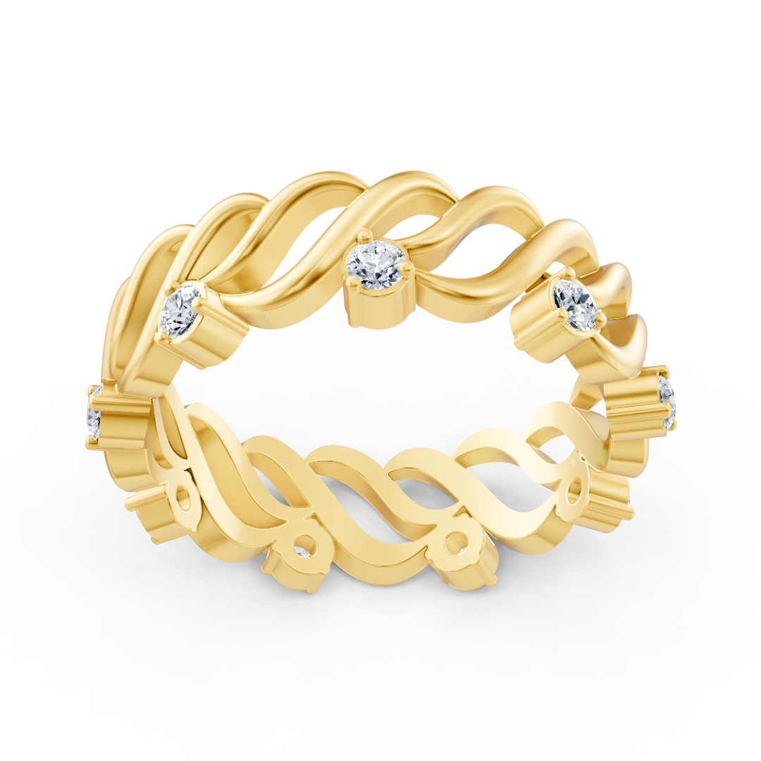 Bague en or jaune 14 carats avec diamants « Vague de Grâce »