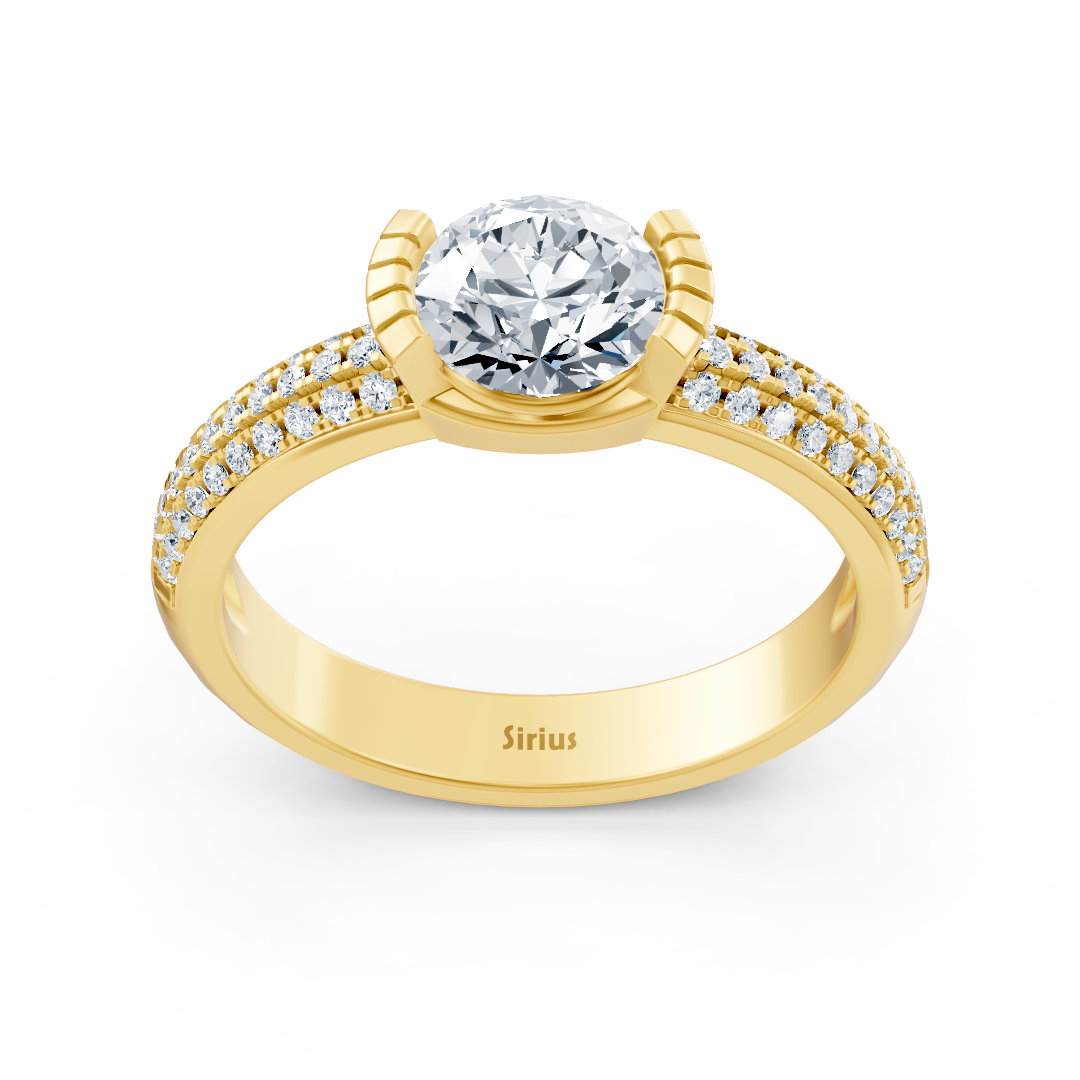 Modern solitaire diamond engagement ring in 14 carat yellow gold