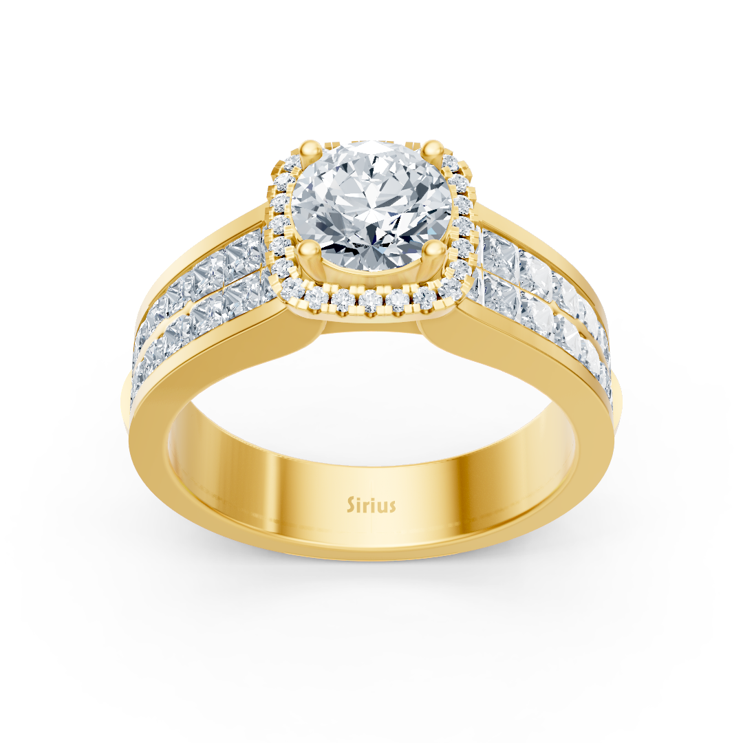 Extravaganter Diamant Verlobungsring mit Prinzess- und Brillantschliff aus 14 Karat Gelbgold