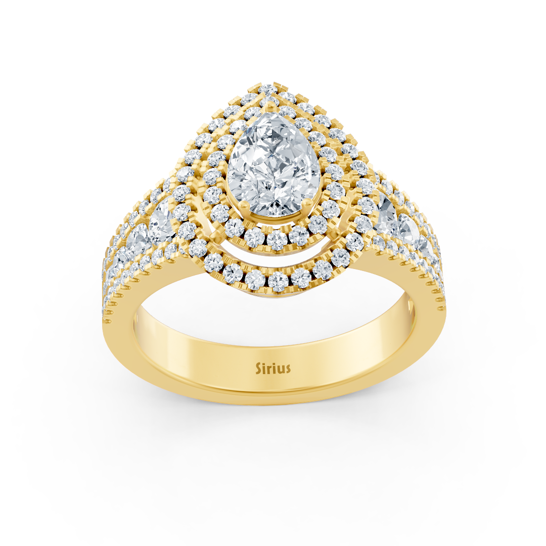 Birgie Halo Diamond &amp; Sapphire Engagement Ring Yellow Gold