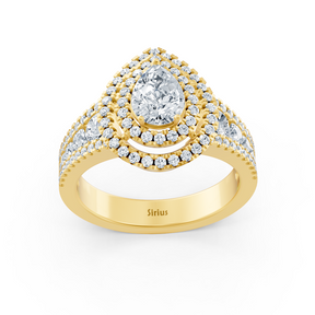 Bague de fiançailles Birgie Halo en or jaune avec diamants et saphirs