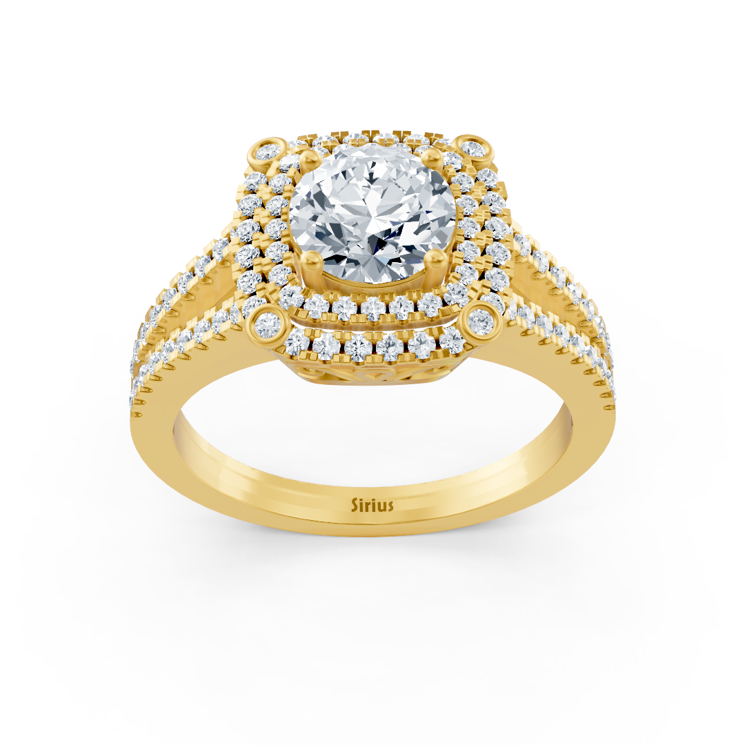 yellow gold double halo diamond engagement ring