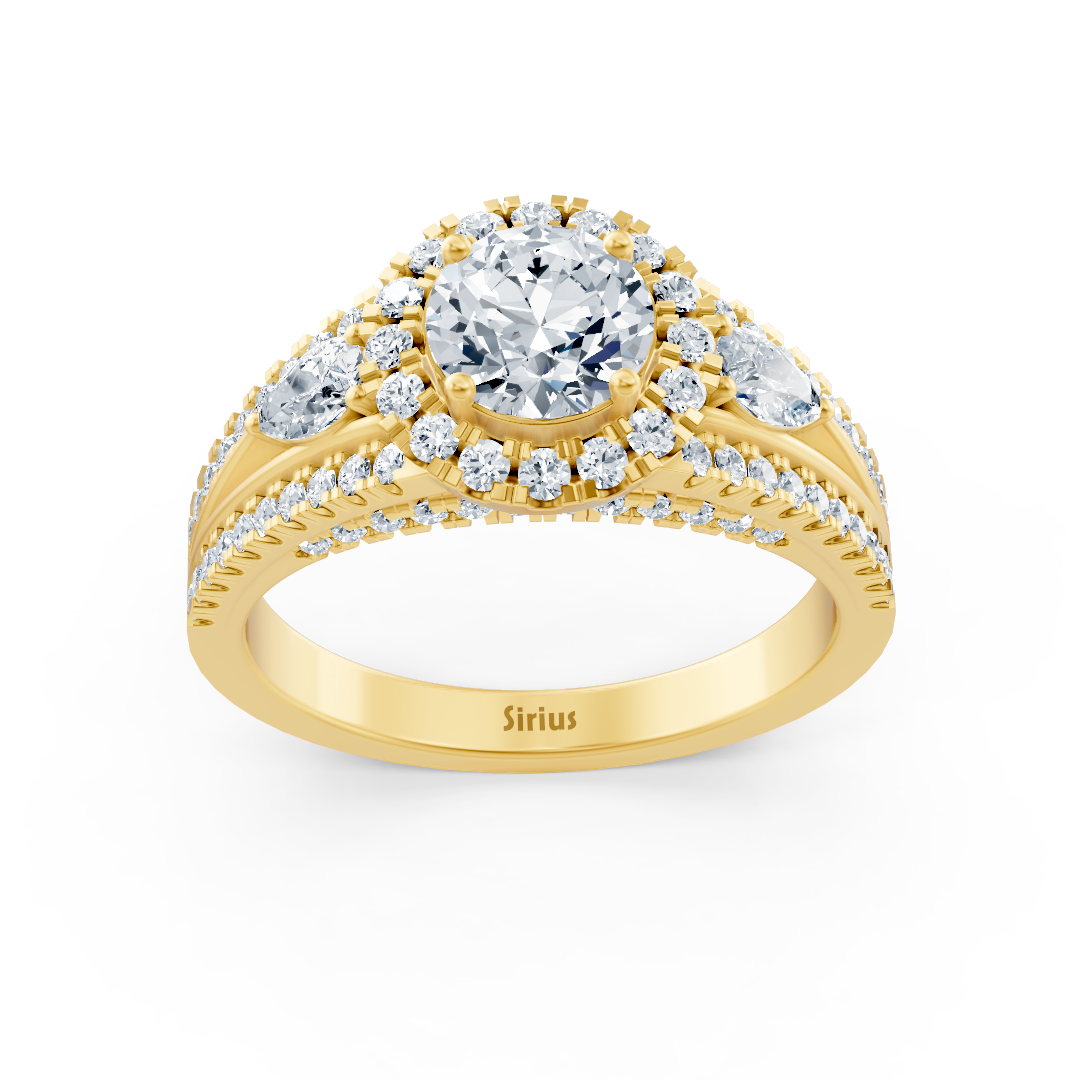 Yellow gold diamond &amp; emerald engagement ring