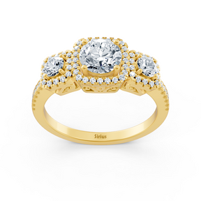Bague de fiançailles 3 pierres en or jaune et diamants