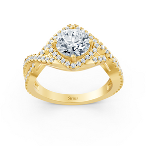 Diamant Halo Verlobungsring aus Gelbgold