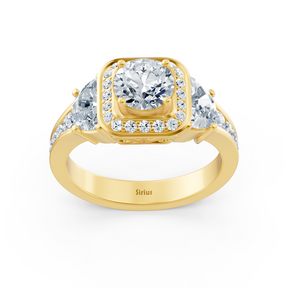 Bague de fiançailles 3 pierres en or jaune, diamant et rubis