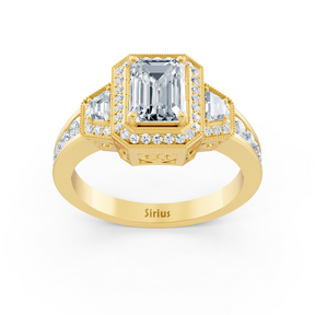 Diamond, Emerald &amp; Ruby Halo Engagement Ring in Yellow Gold