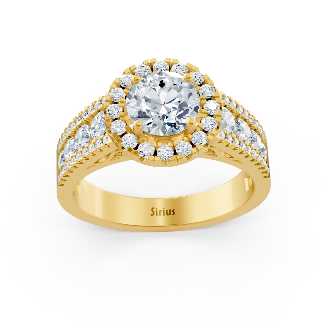 Halo diamond ring yellow gold