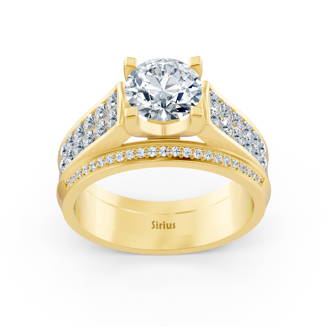 Cathedral Canal Engagement Ring with Diamonds in Yellow Gold
