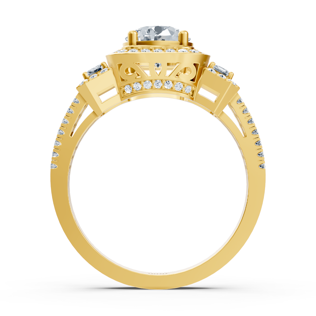 Dreistein & Halo Diamantring Gelbgold