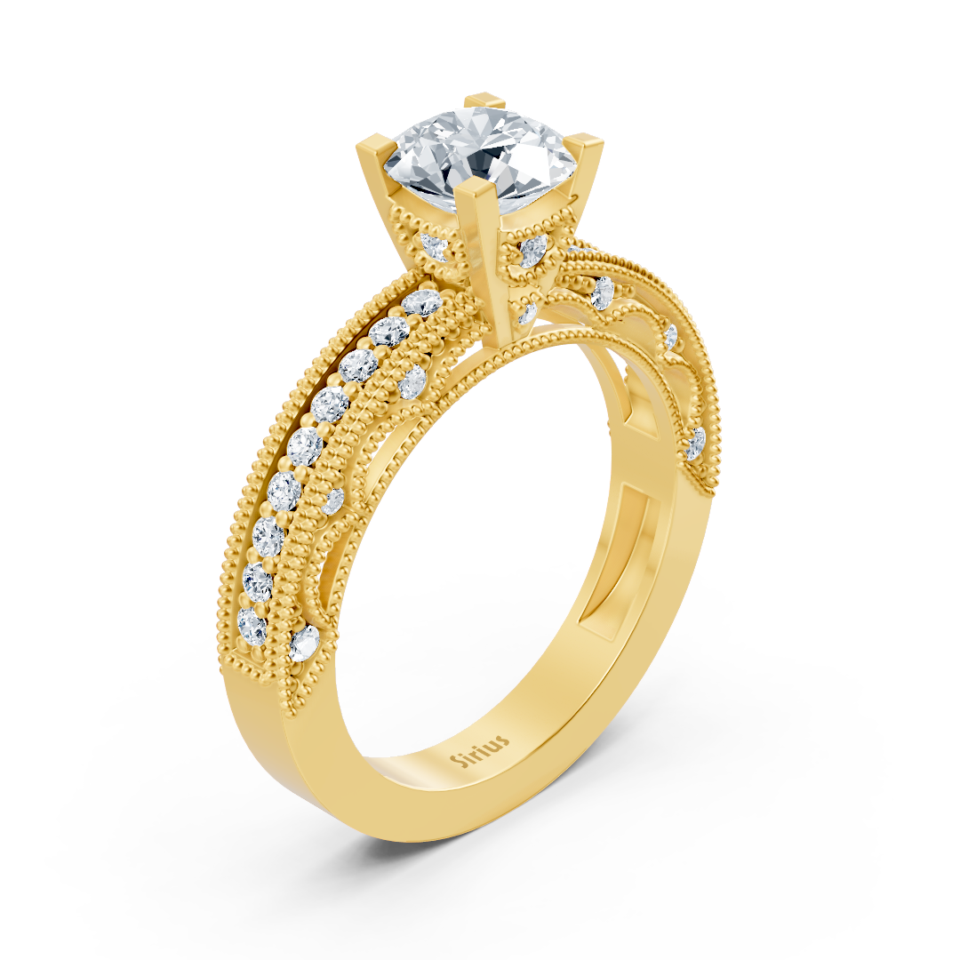 Bague en or jaune 14 carats avec diamant taille ronde