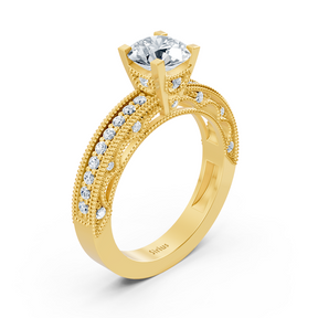 Bague en or jaune 14 carats avec diamant taille ronde