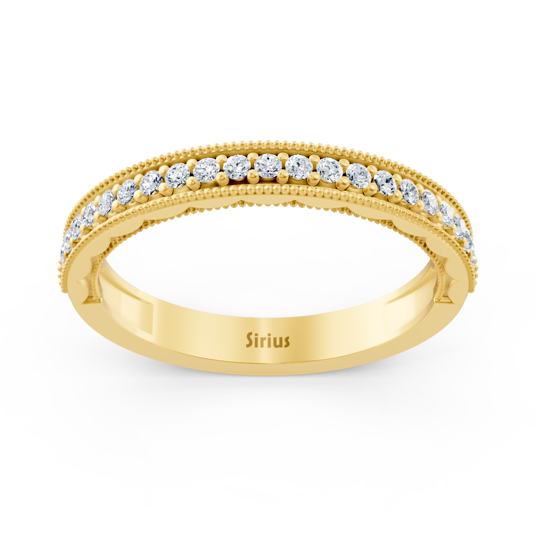 Bague demi-éternité en or jaune 14 carats avec diamant de 0,21 carat et détails milgrain