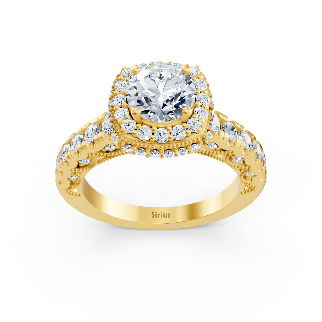 Bague de fiançailles Birgie Sirius en or jaune avec diamant taille ronde halo