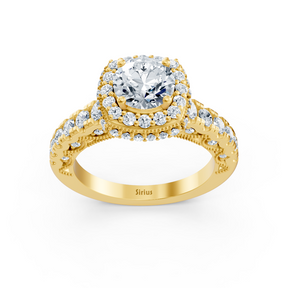 Bague de fiançailles Birgie Sirius en or jaune avec diamant taille ronde halo