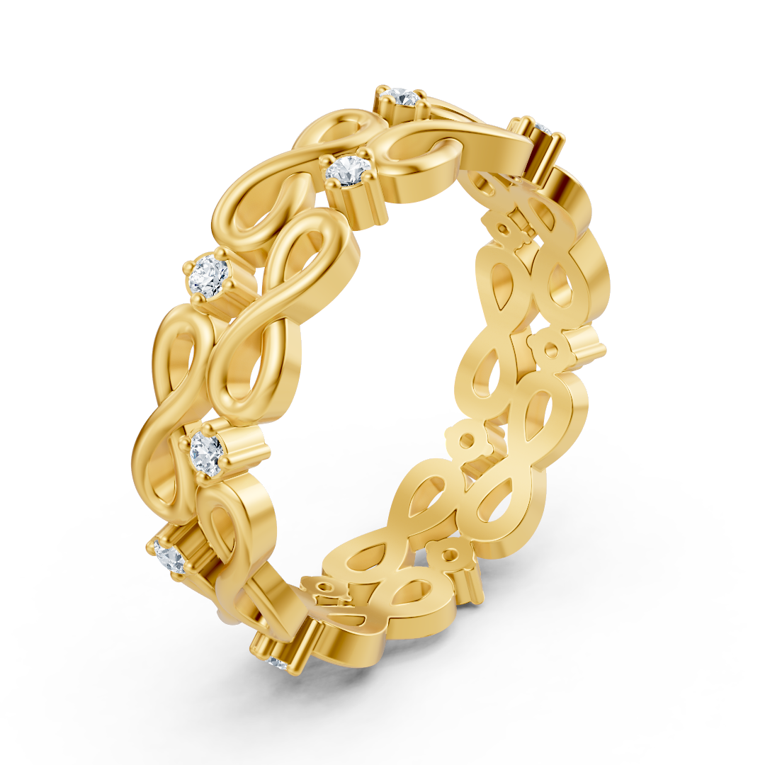 Yellow gold diamond ring with infinity design
