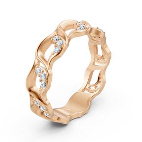 Bague élégante en or rose avec diamant et motif ondulé