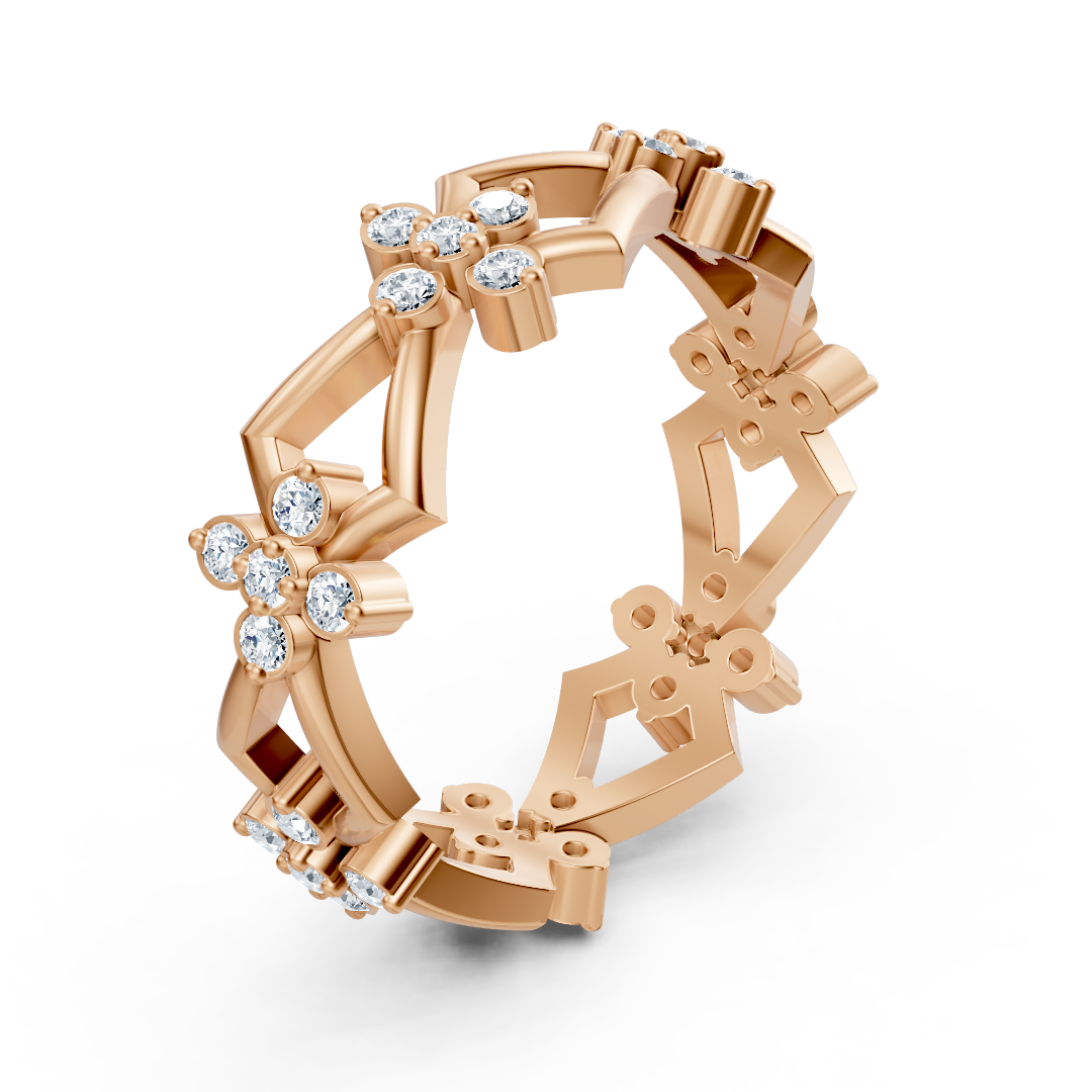 Bague diamant Birgie en or rose 14 carats avec diamants ronds taille brillant
