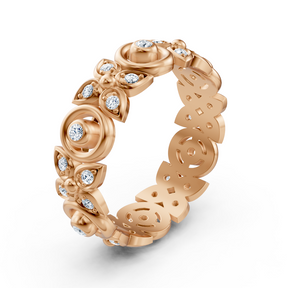 Rose gold diamond ring with a floral design