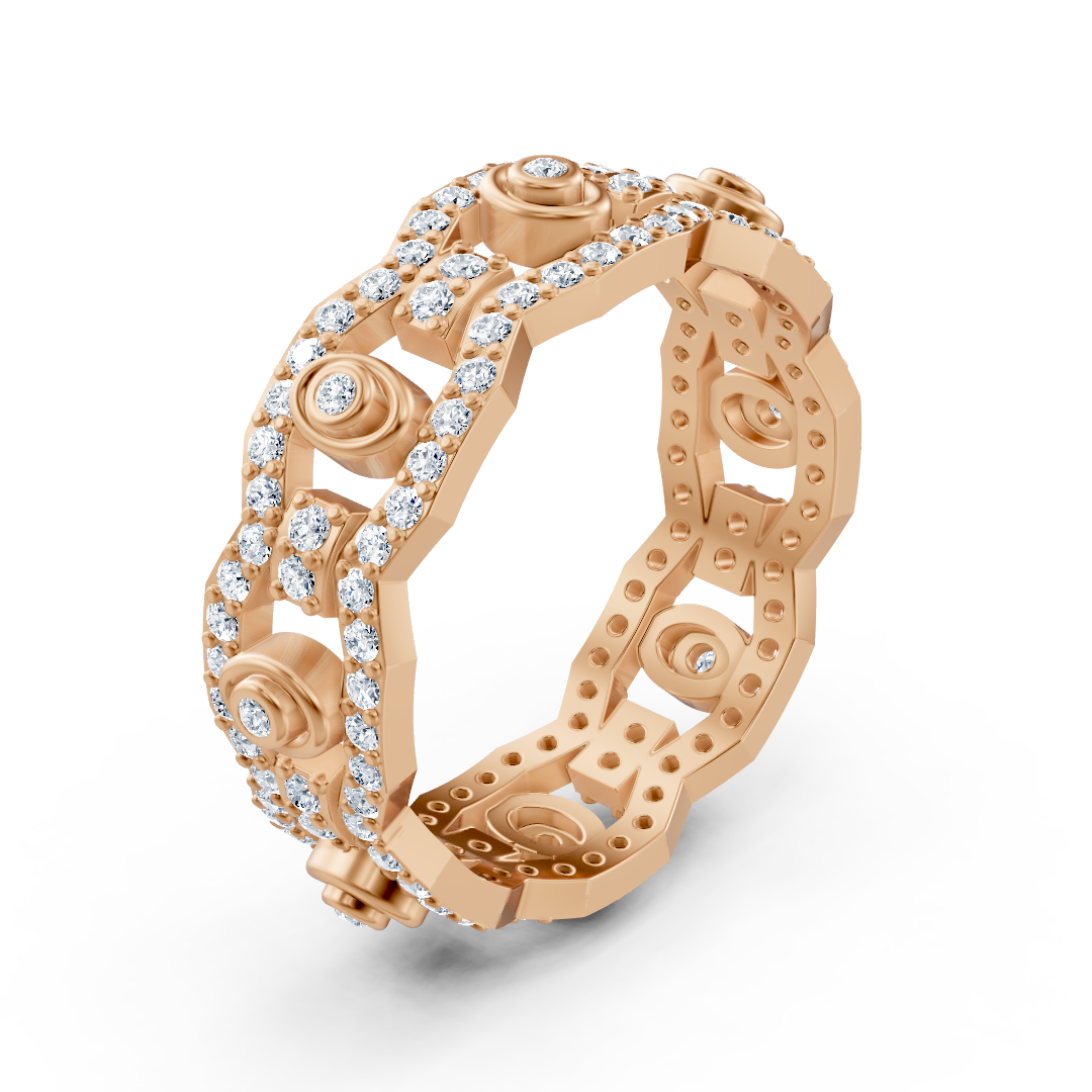 Rose gold diamond ring with chain and circle design