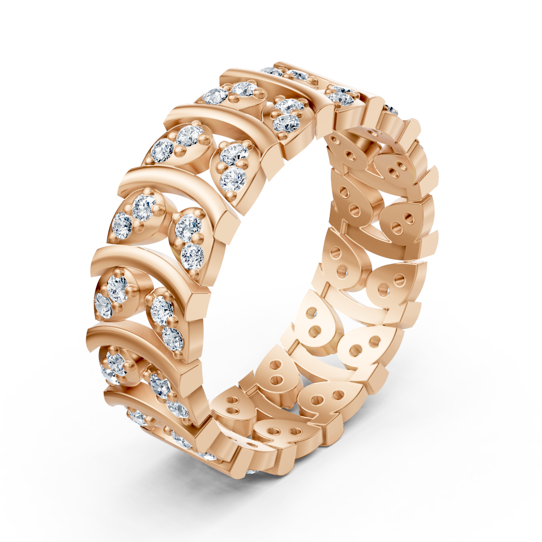 Rose gold diamond ring with curved design